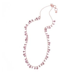 Rose Gold Crystal Drop Necklace – 33 Inch Long Sparkling Chain with Pink Crystal
